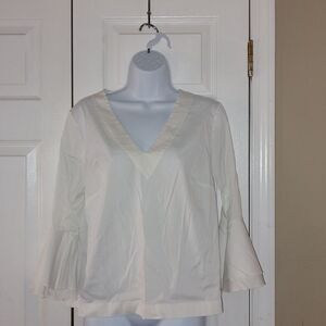 White House Black Market Stretch White Bell Sleeve Blouse Sz 10 NWOT